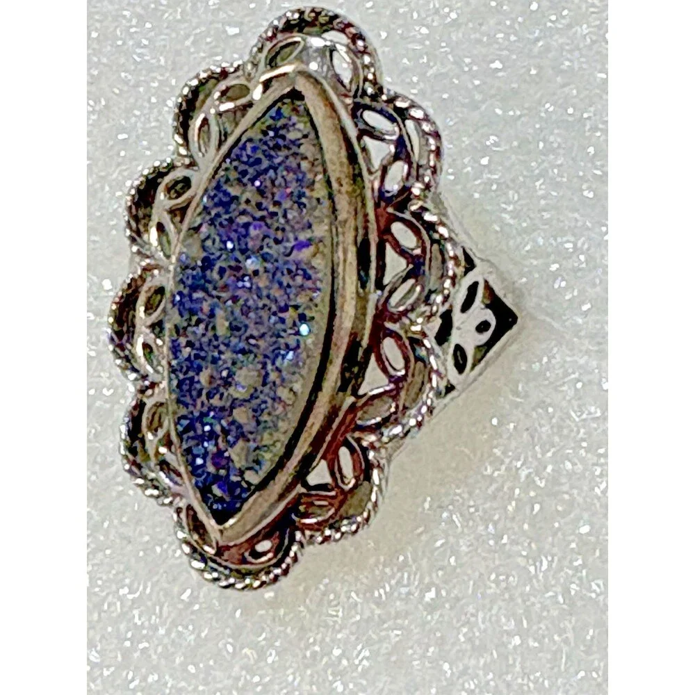 Ring Sterling Silver Drusy Peacock Quartz Ring - Size 6